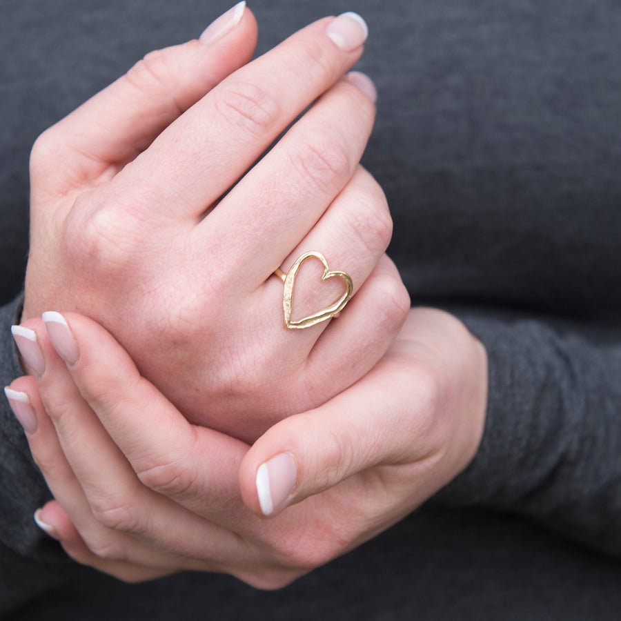Large Gold Open Heart Ring