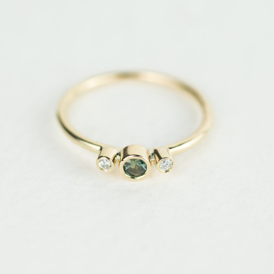 Green Sapphire and Diamond Gold Trilogy Ring