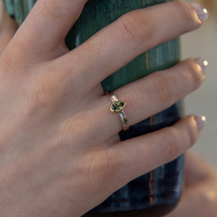 Alice - Green Sapphire Teardrop Gold Storybook Ring