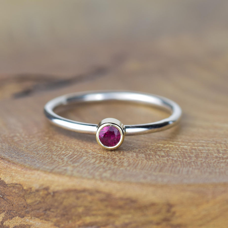 Andromeda - 3mm Ruby Silver and Gold Ring