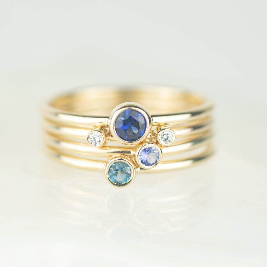 Aquarius - Sapphire, Diamond, Blue Topaz Gold Stacking Ring Set