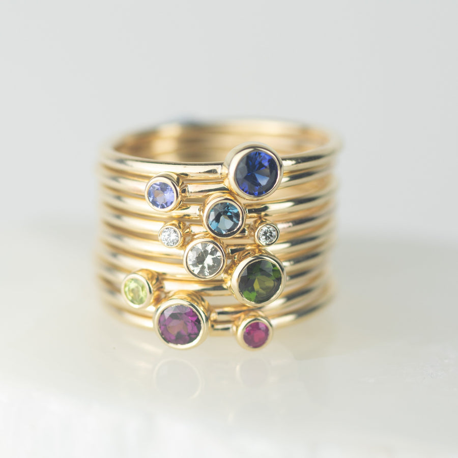 Aquarius - Sapphire, Diamond, Blue Topaz Gold Stacking Ring Set