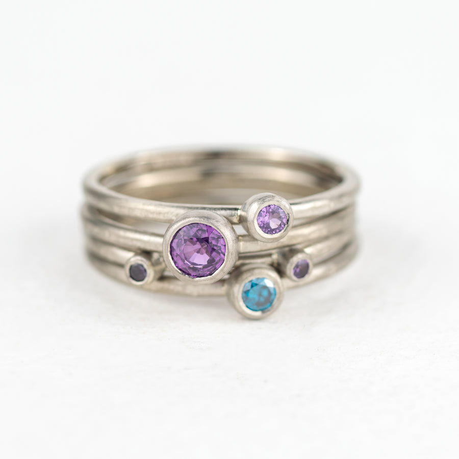 Chamaeleon - Purple Sapphire and Blue Diamond 18ct White Gold Stacking Ring Set