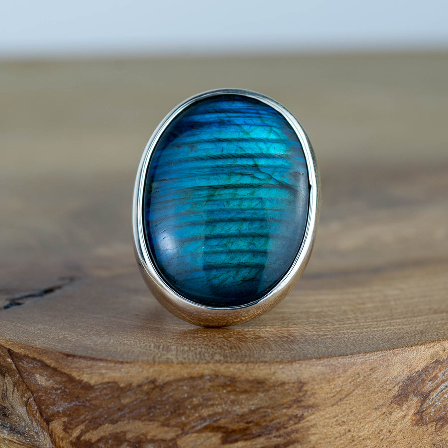 No. 144 - One Of A Kind Labradorite Oval Silver Ring - Size M 1/2