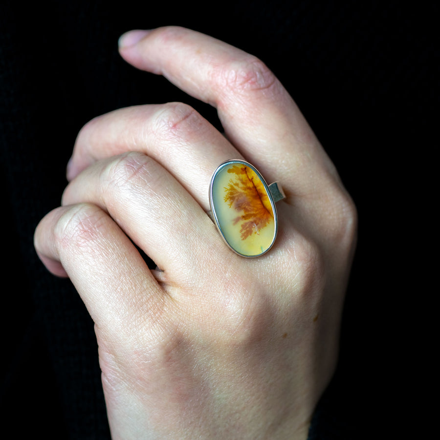 No. 108 - Silver Dendritic Agate Ring - Size X 1/2