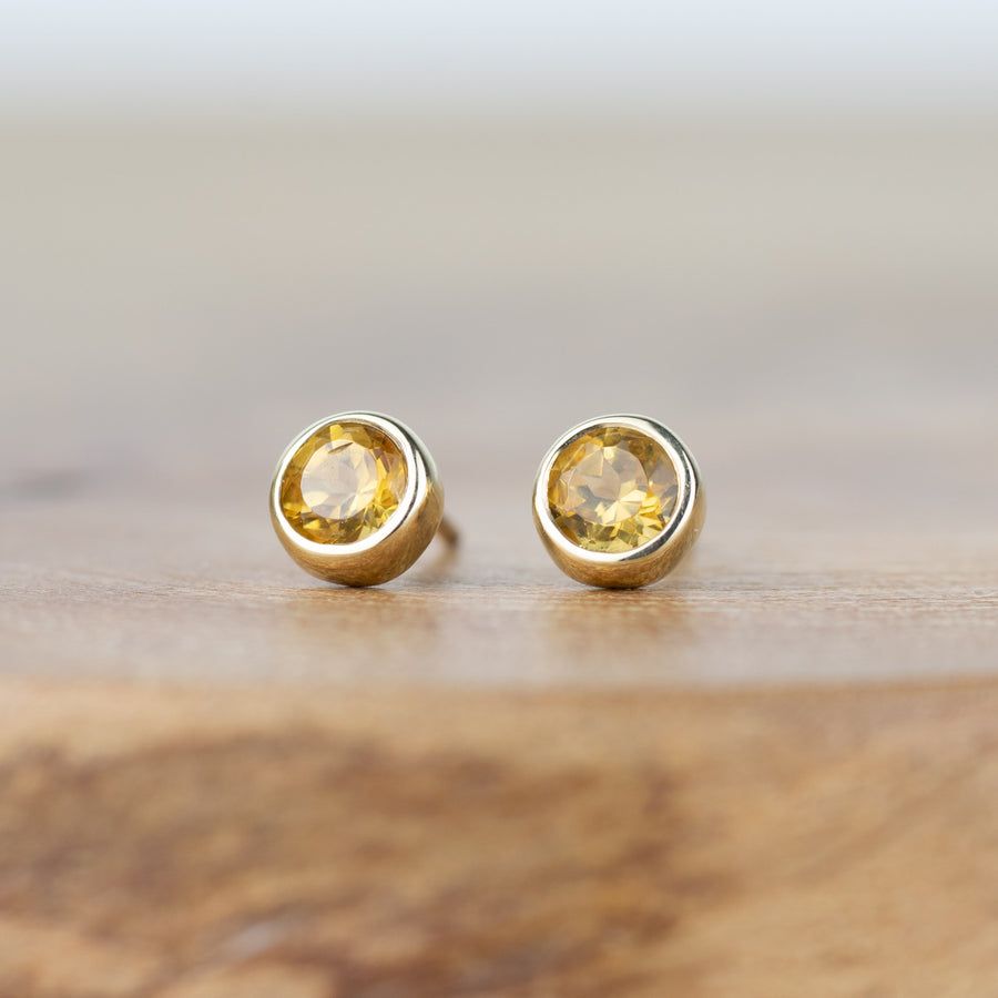Citrine Gold Solitaire Stud Earrings