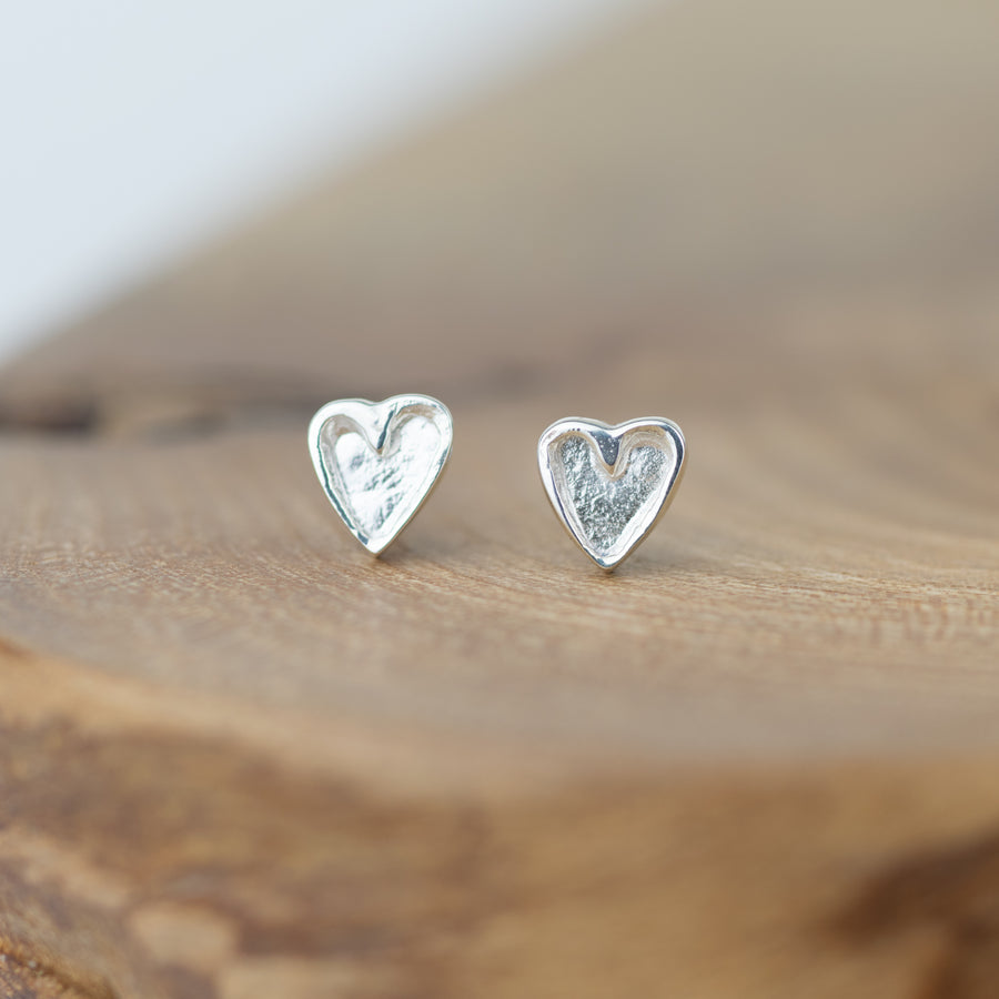 Silver Tiny Double Heart Studs