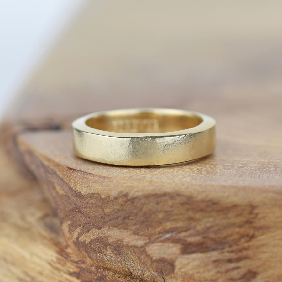 Organic Textured 4mm Wide Gold Band