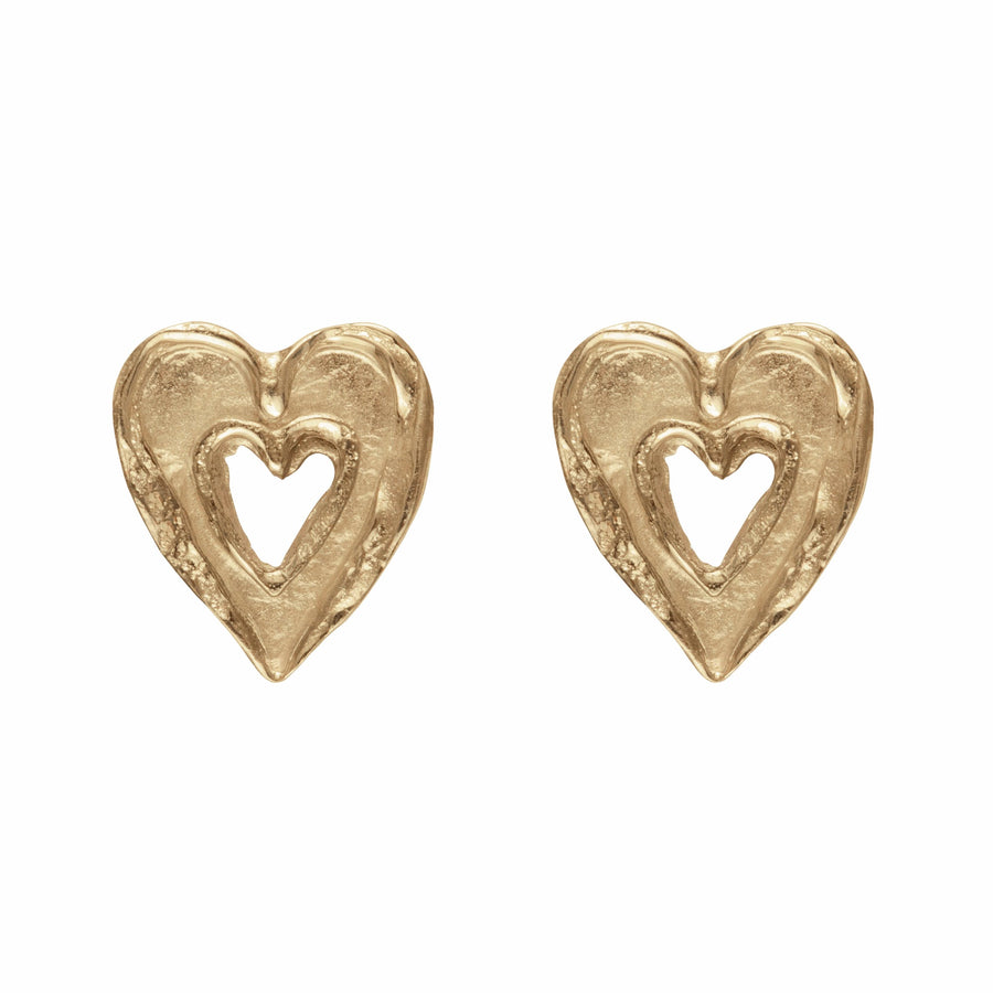 Gold Double Heart Studs