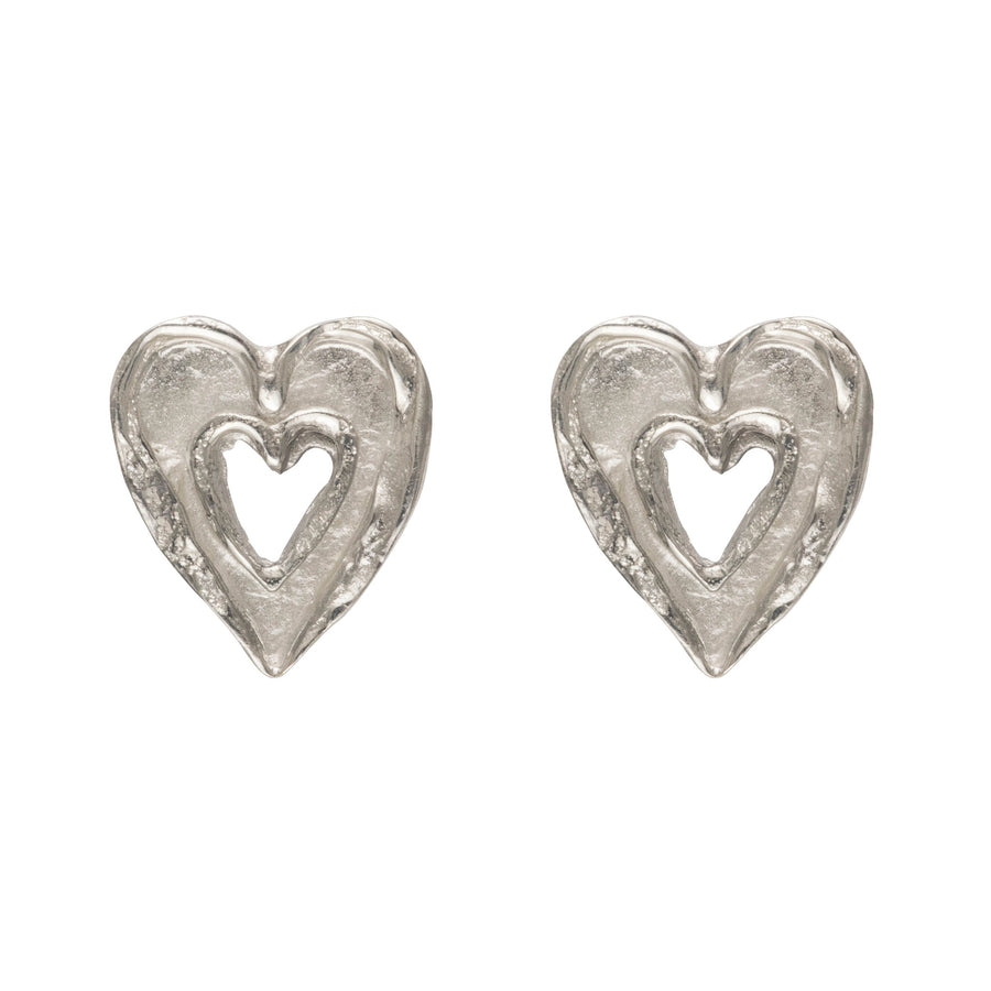 Silver Double Heart Studs
