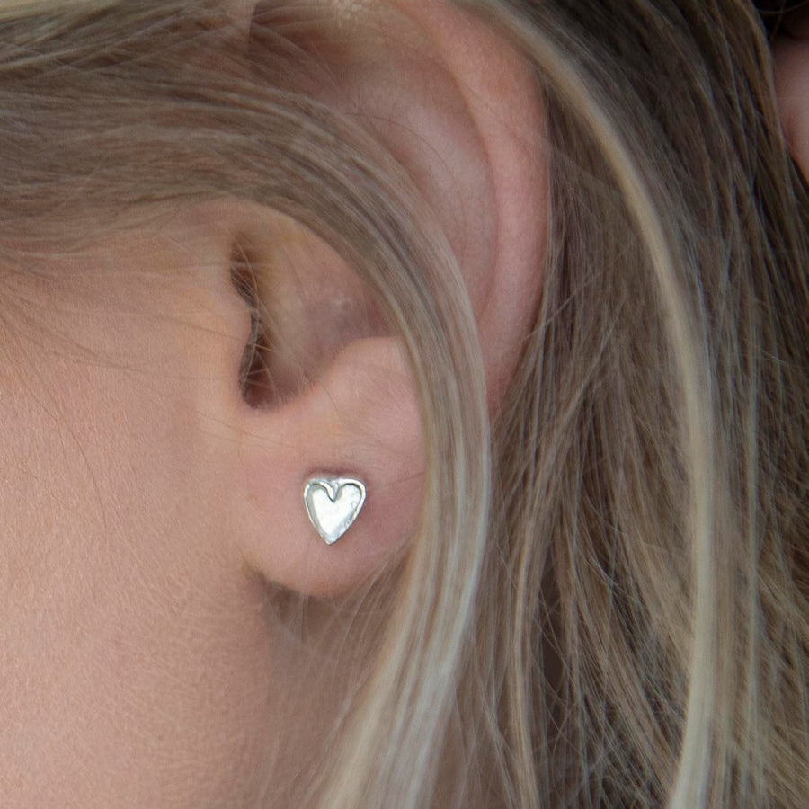 Silver Tiny Double Heart Studs