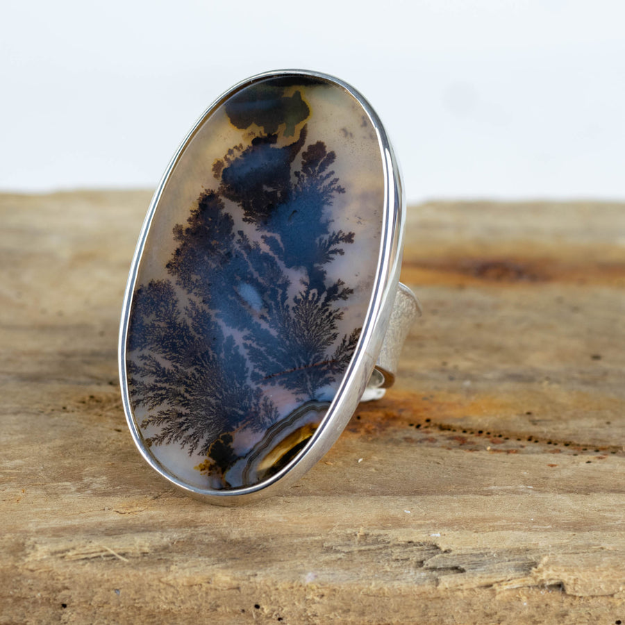 No. 117 - Silver Dendritic Agate Ring - Size P 1/2
