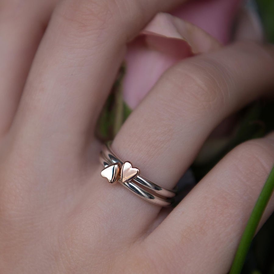 Lunar Silver And Rose Gold Heart Ring