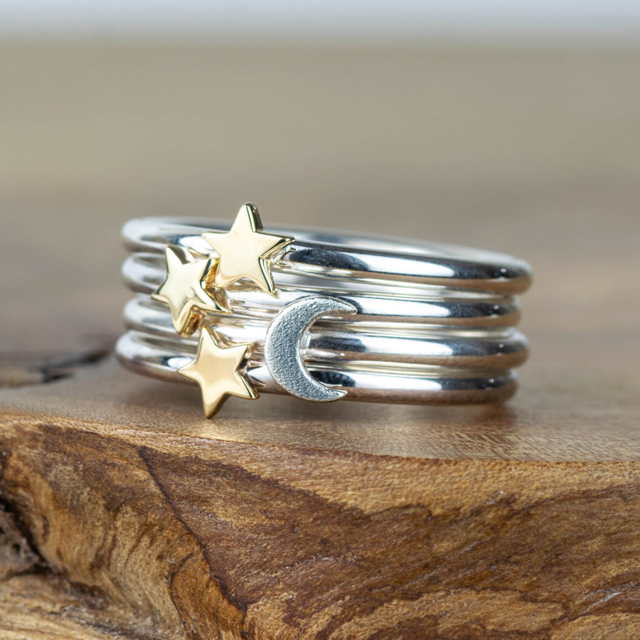 Lunar Star and Moon Stacking Ring Set