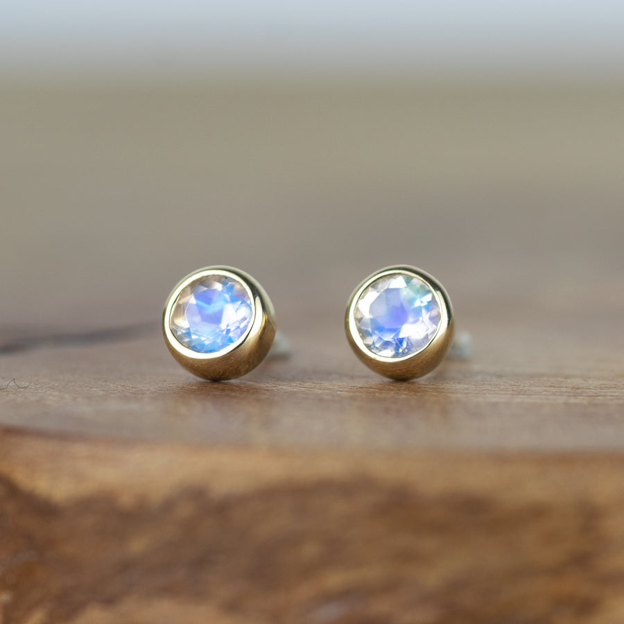 Moonstone Gold Solitaire Stud Earrings