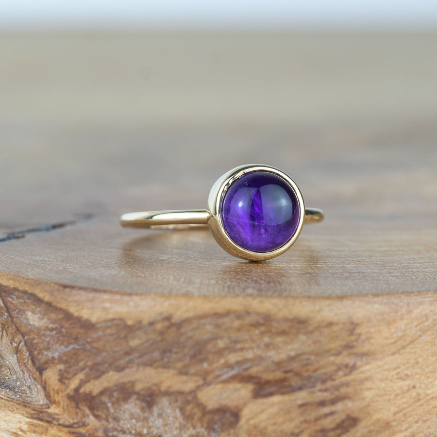 8mm Amethyst Solid Gold Stacking Ring