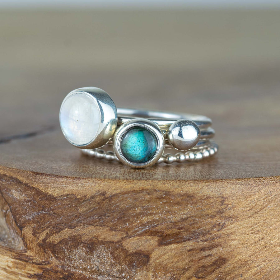 Mist: Moonstone and Labradorite Stacking Rings