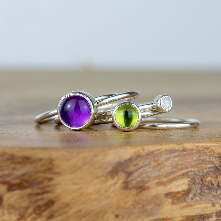 Whimberry: Amethyst, Peridot and Moonstone Stacking Ring