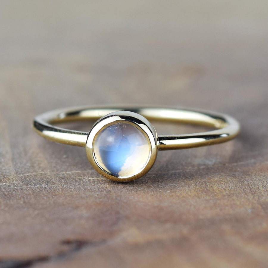 6mm Fine Moonstone Solid Gold Stacking Ring