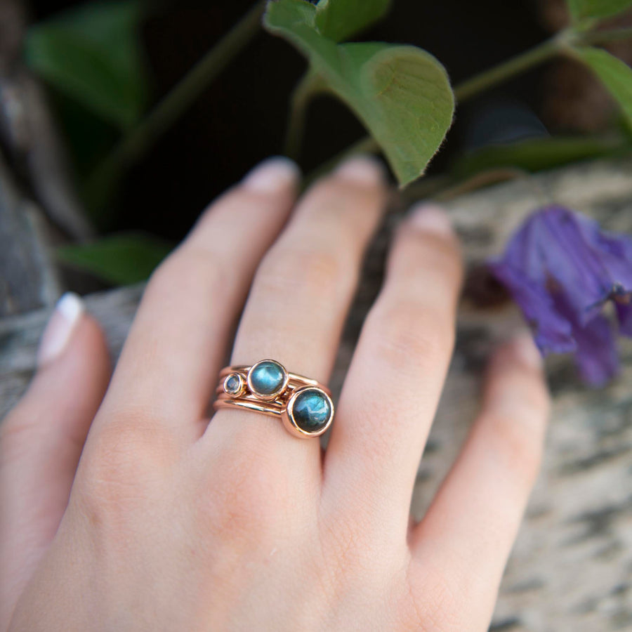 Red Storm Labradorite And Rose Gold Stacking Rings