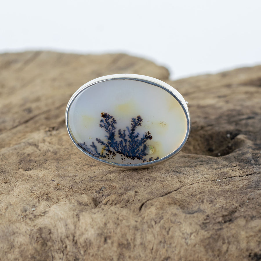 No. 137 - Silver Dendritic Agate Ring - Size J 1/2