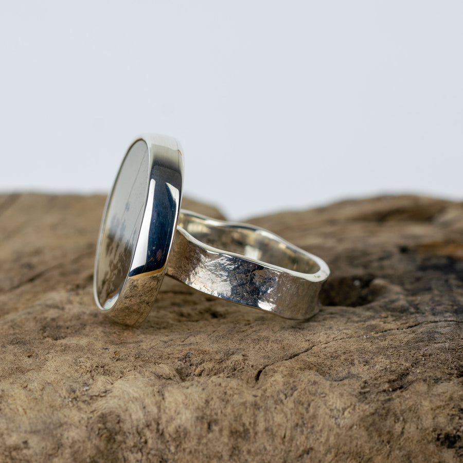 No.146 - Silver Dendritic Agate Ring - Size N 1/2