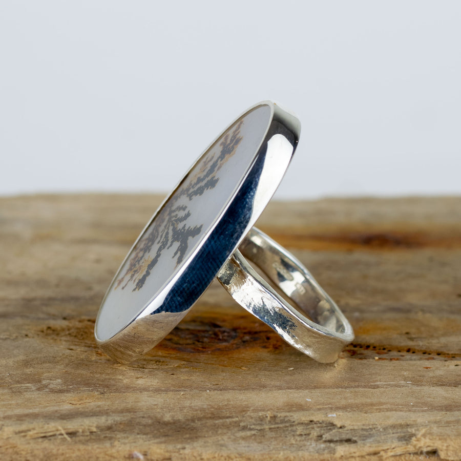 No. 169 - Silver Dendritic Agate Ring - Size O
