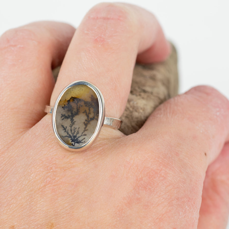 No. 171 - Silver Oval Dendritic Agate Ring - Size S