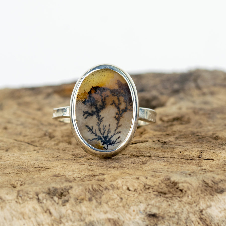 No. 171 - Silver Oval Dendritic Agate Ring - Size S
