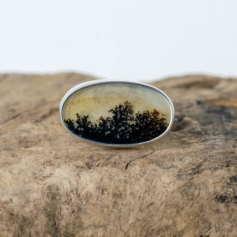 No. 234 - Silver Dendritic Agate Oval Ring - Size N