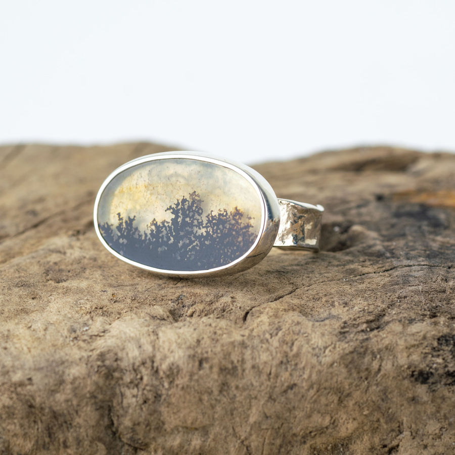 No. 234 - Silver Dendritic Agate Oval Ring - Size N