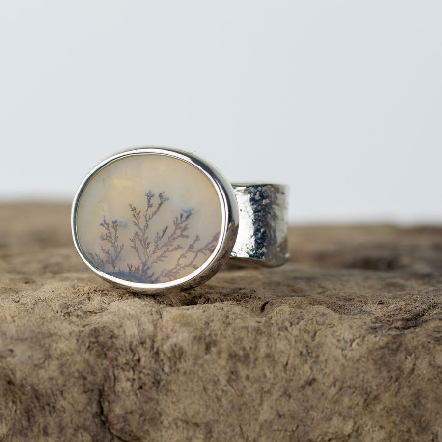No. 249 - Silver Dendritic Agate Ring - Size K