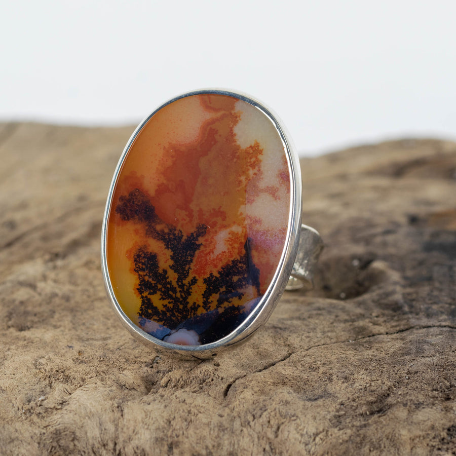 No. 260 - Silver Oval Dendritic Agate Ring - Size Q 1/2