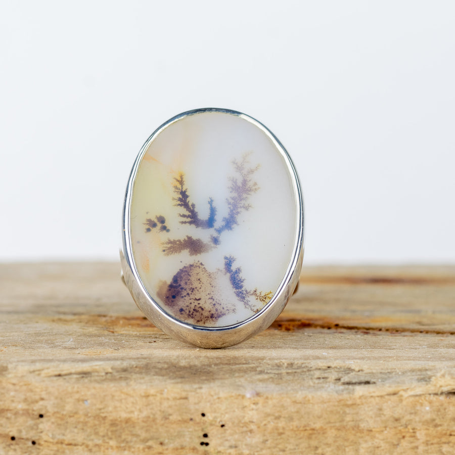 No. 277 - Silver Oval Dendritic Agate Ring - Size O