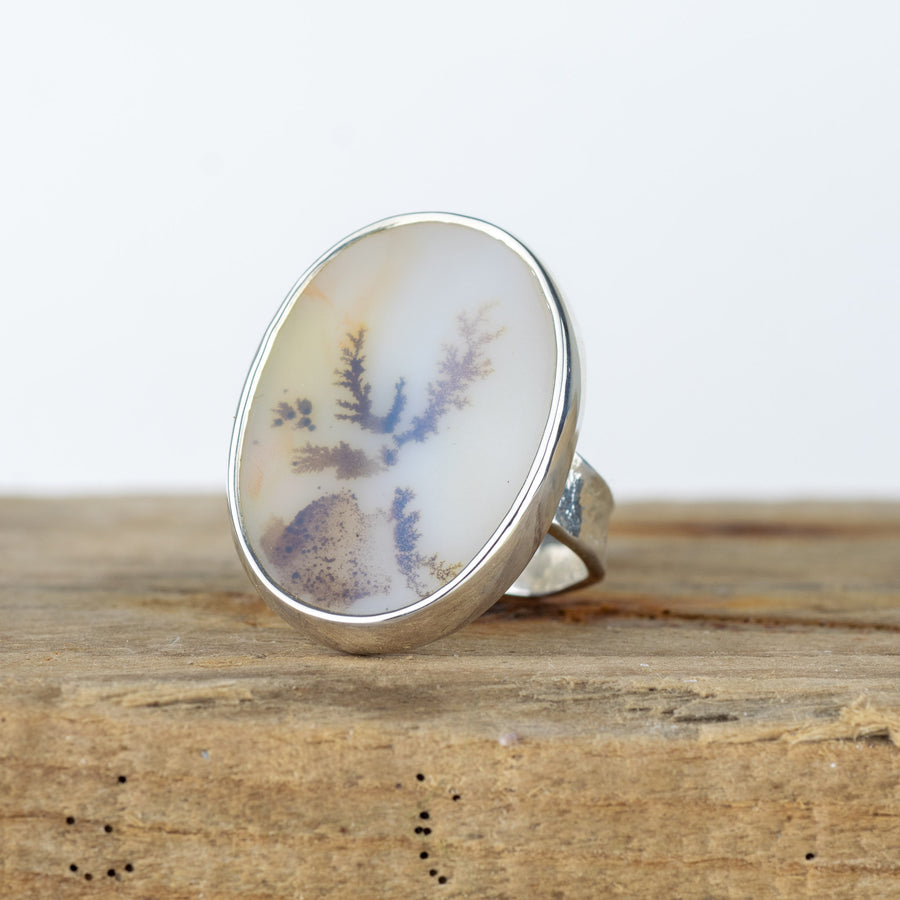 No. 277 - Silver Oval Dendritic Agate Ring - Size O