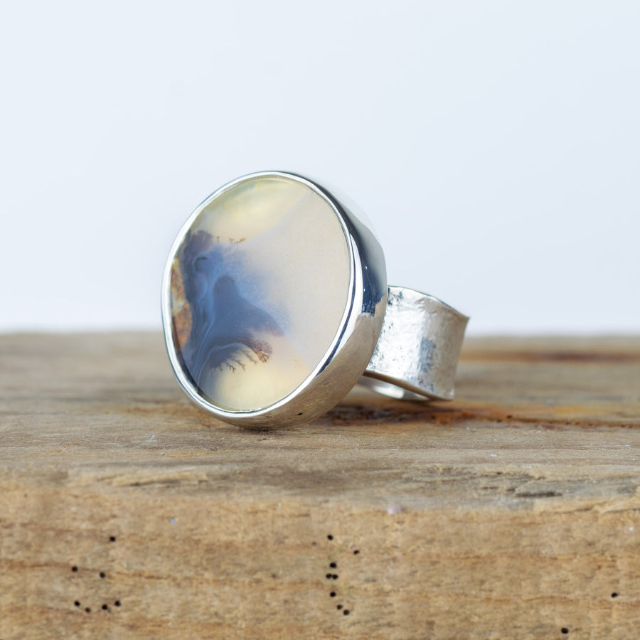 No. 278 - Silver Dendritic Agate Ring - Size K 1/2