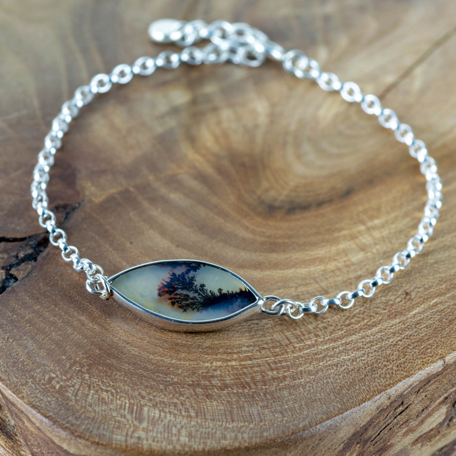 No.292 - Seaweed Silver Dendritic Agate Bracelet