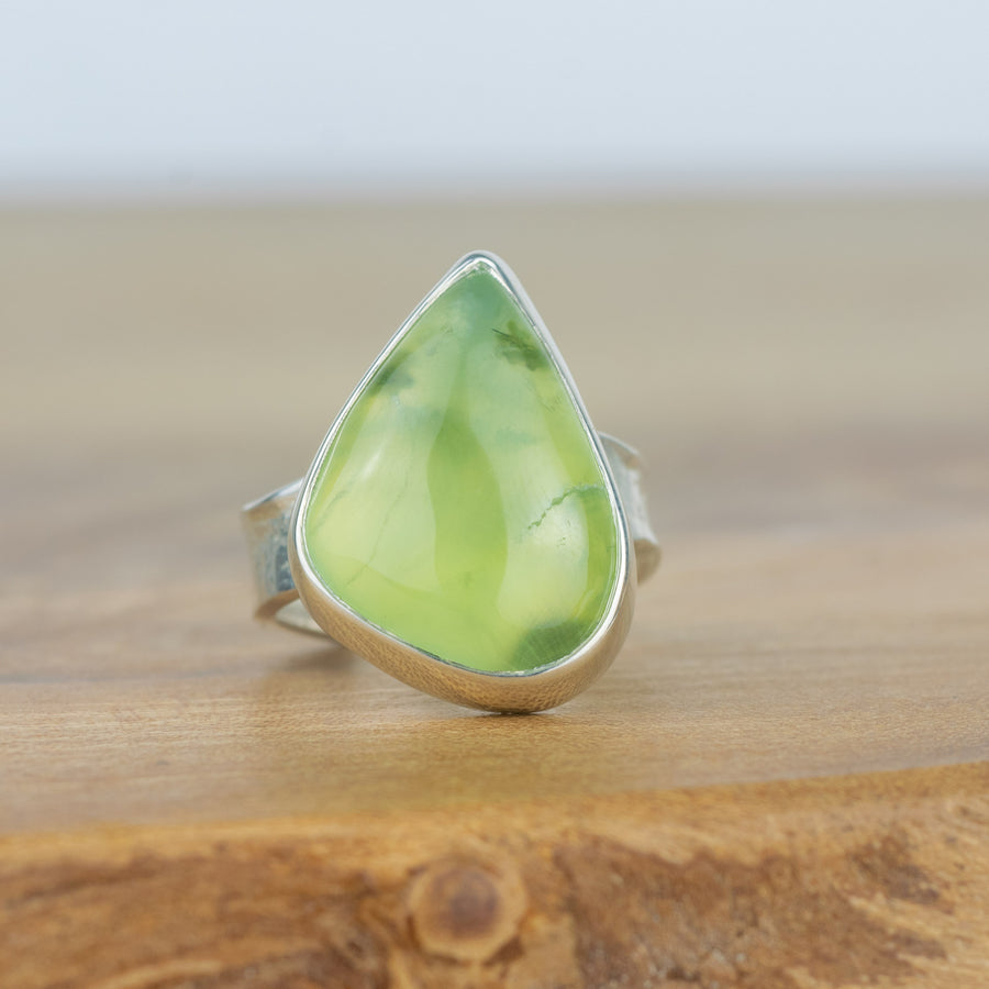 No.294 - Teardrop Prehnite One Of A Kind Ring - Size M 1/2