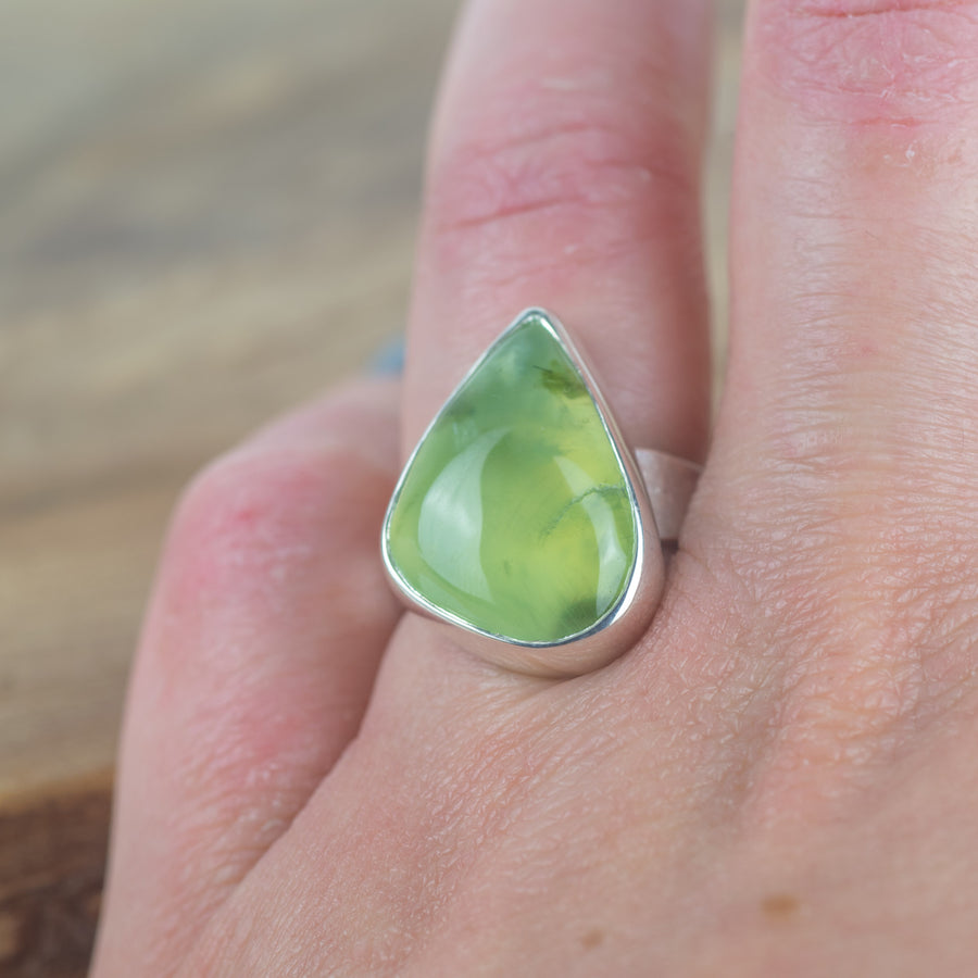 No.294 - Teardrop Prehnite One Of A Kind Ring - Size M 1/2
