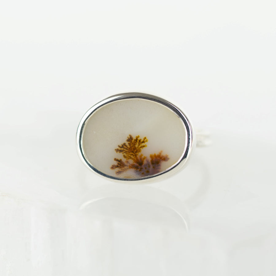 No. 124 - Silver Dendritic Agate Ring - Size R