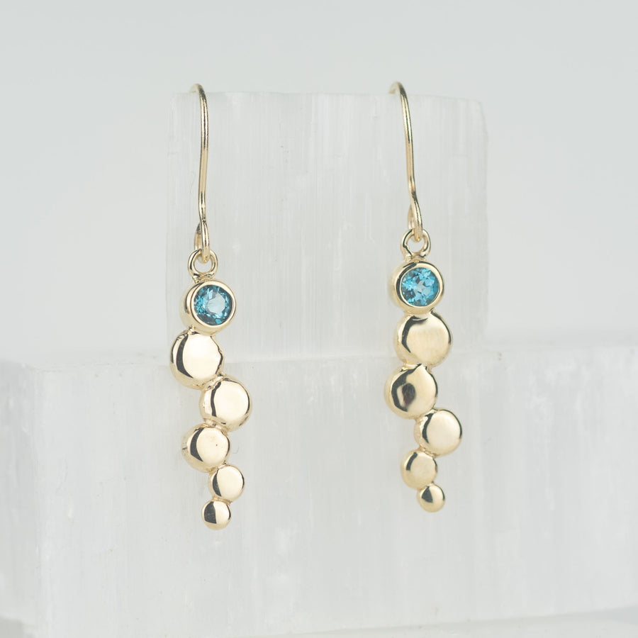 Gold Blue Topaz Gemstone Pebble Drop Earrings
