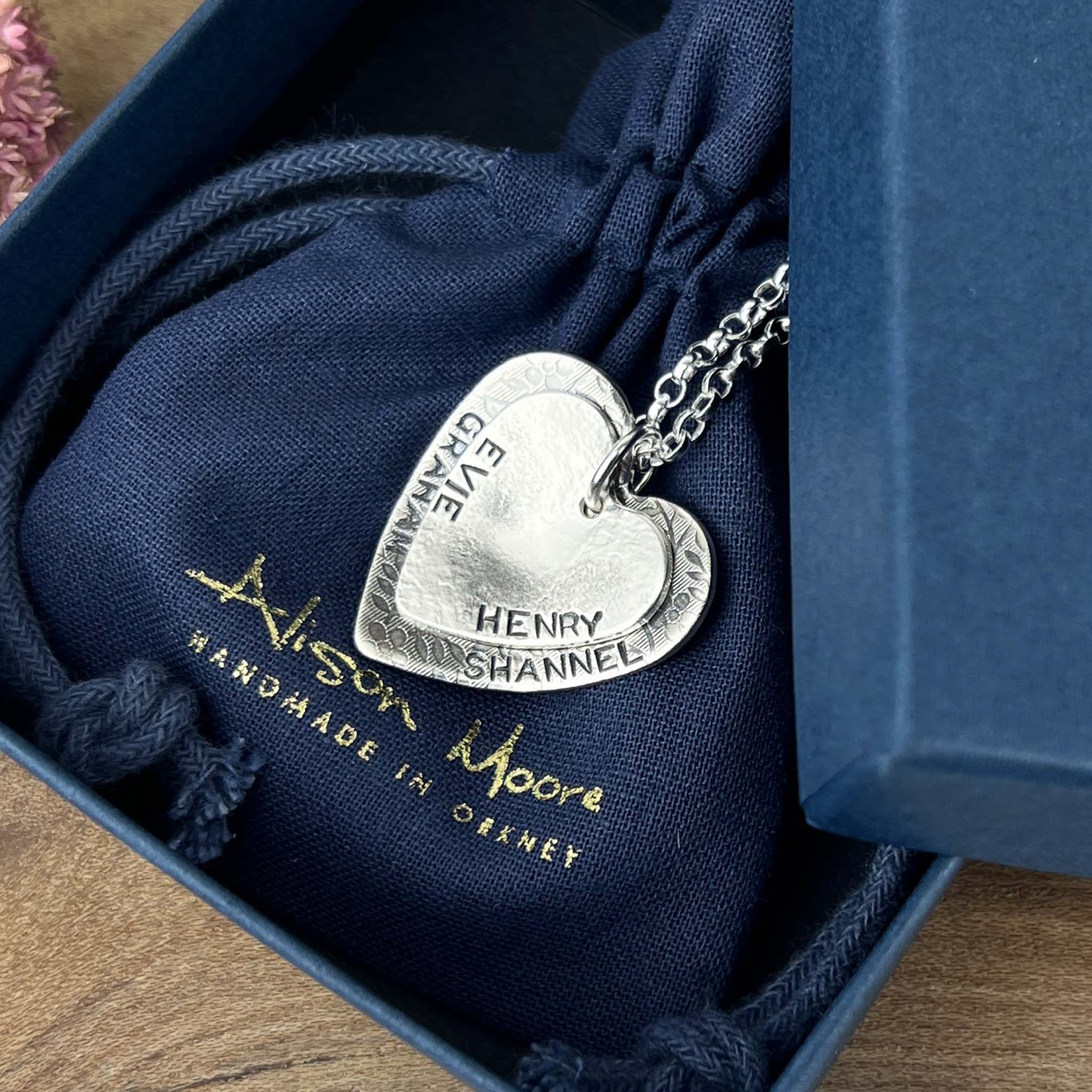 Rose Garden Personalised Large Double Heart Pendant – Alison Moore