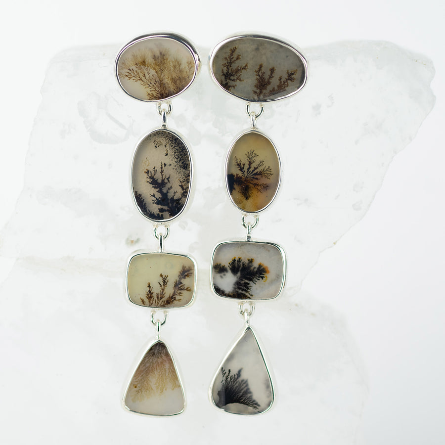 No. 103 - Seaweed Dendritic Agate Mismatched Drop Earrings