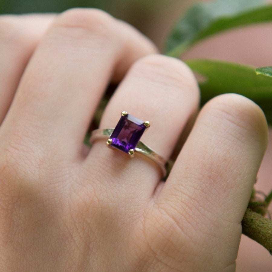 Guinevere - Amethyst Silver and Gold Statement Ring