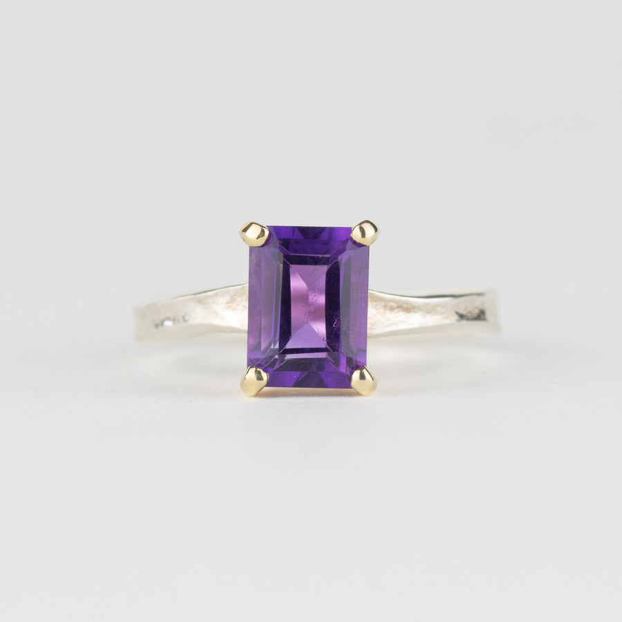 Guinevere - Amethyst Silver and Gold Statement Ring