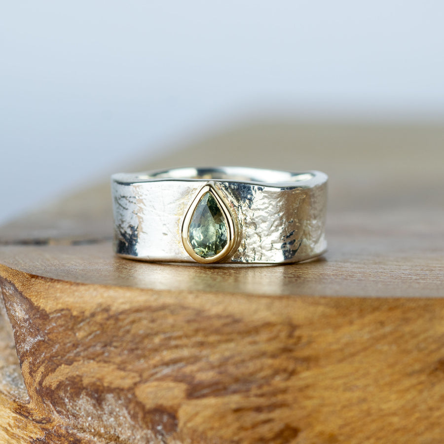 Jorinda -  Green Sapphire Teardrop Storybook Ring