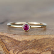 Simple 3mm gold faceted ruby ring - Handmade in Orkney