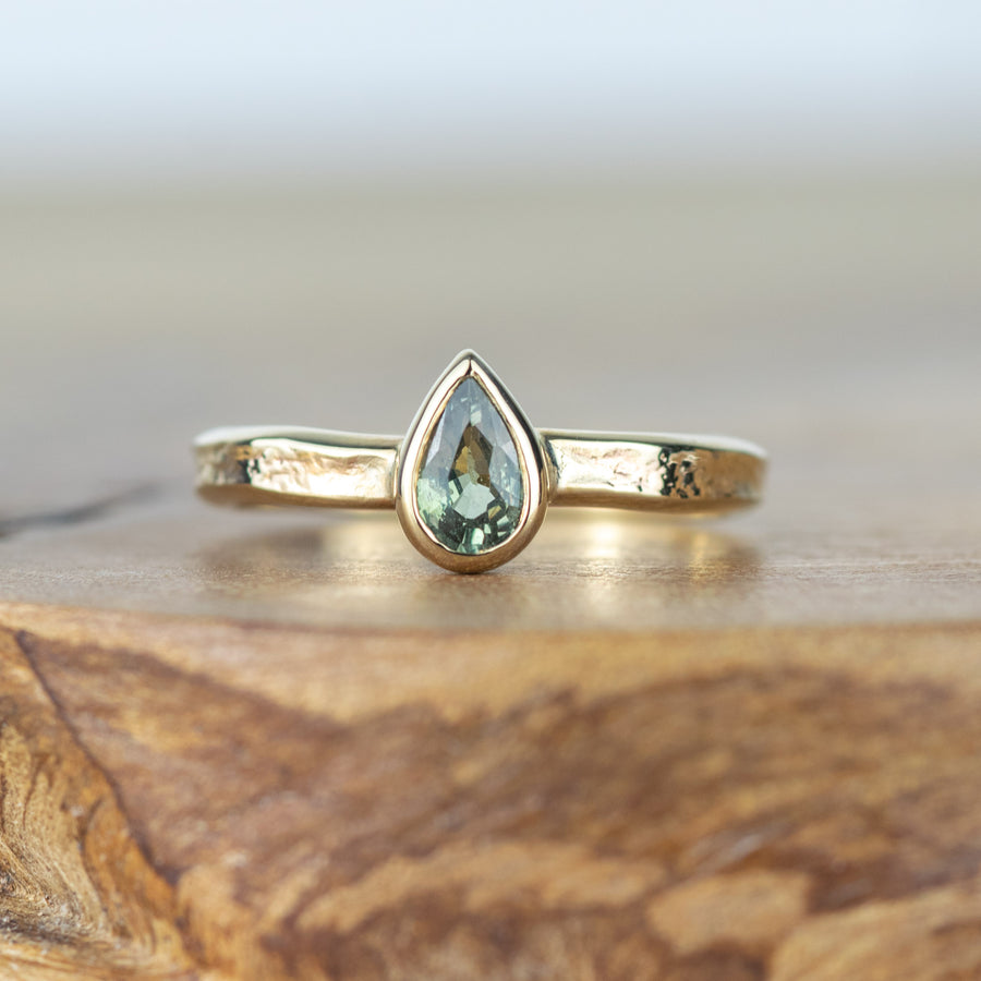 Alice - Green Sapphire Teardrop Gold Storybook Ring