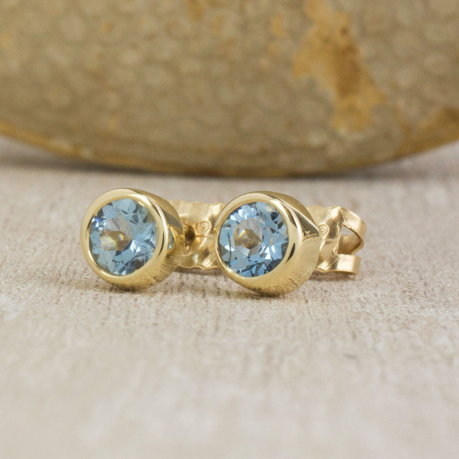 Aquamarine Gold Solitaire Stud Earrings